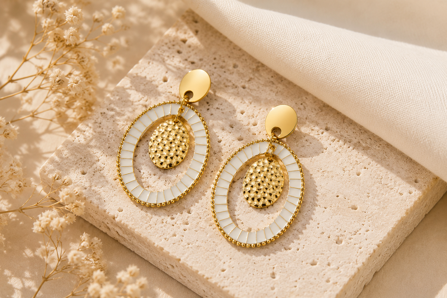 Boucles d'oreilles - Halo Ivoire Doré